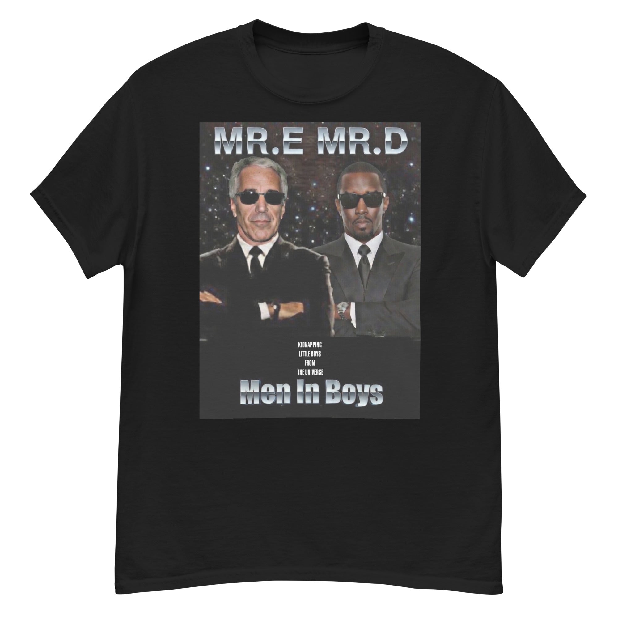 Men in Boys dark humor parody black t-shirt — Shirt Monarch