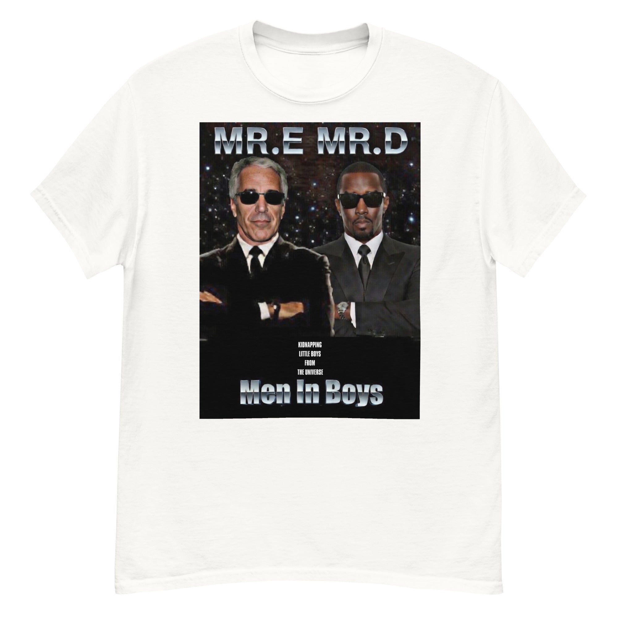 Men in Boys dark humor parody white t-shirt — Shirt Monarchy